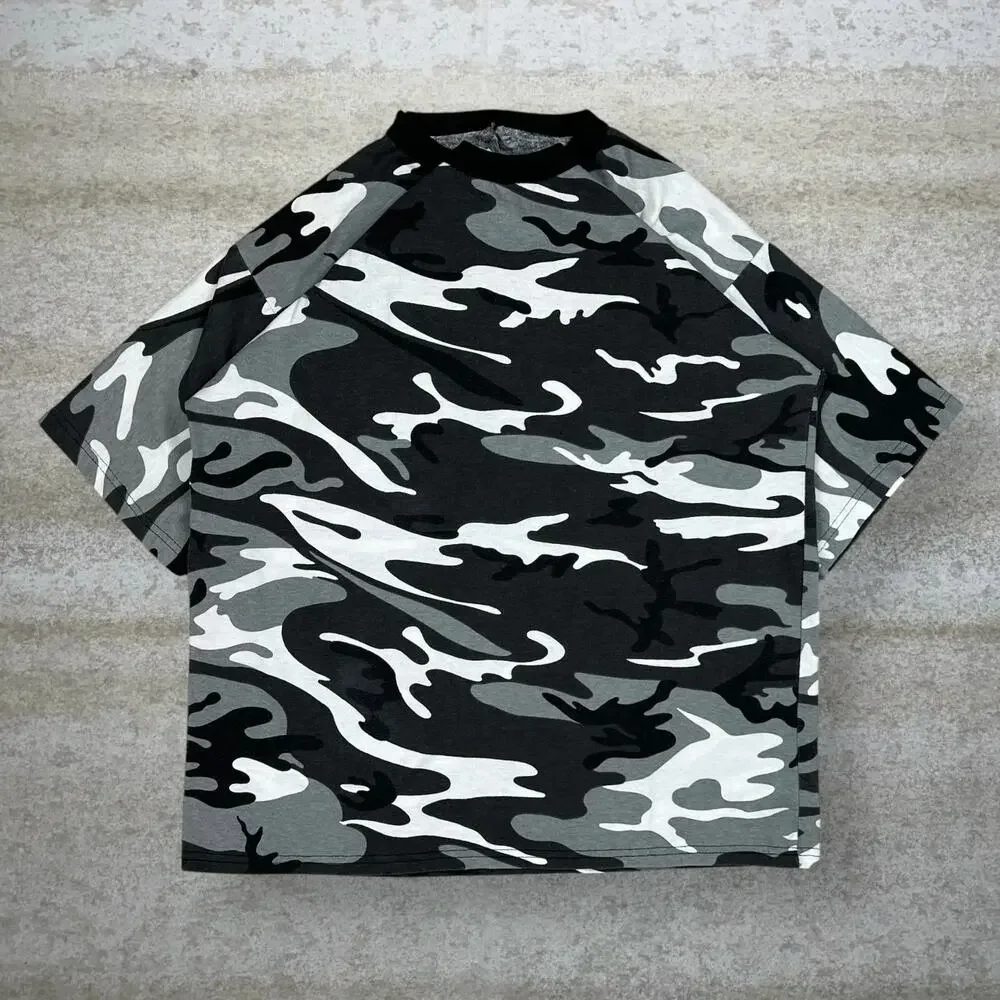 Vintage 90s Shirt Womens M Winter Camo Cotton Short Sleeve